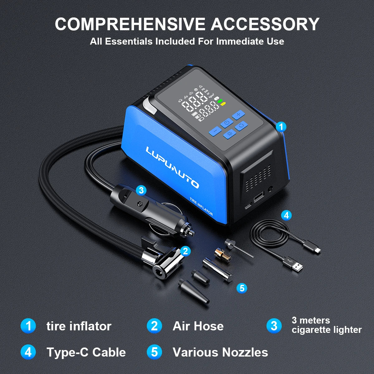 Portable Car Air Pump Wireless Tire Inflator Electric Air Compressor with LCD Digital Display for Car Motorcycles Bicycle Ball