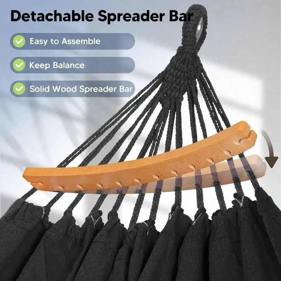 Outdoor Double Hammock With Spreader Bar Portable Camping Hammock Dark Gray