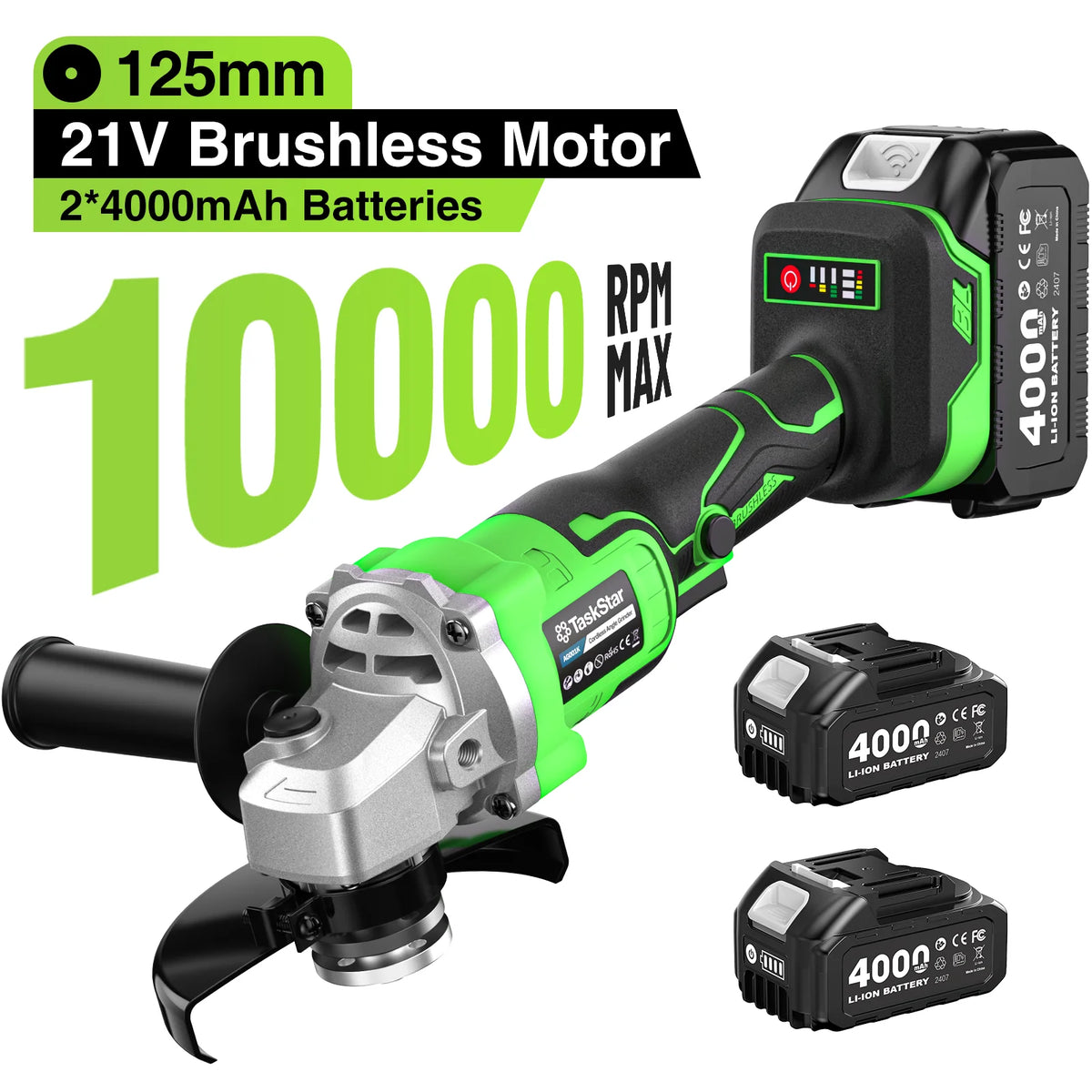 TaskStar Cordless Angle Grinder With Two Batteries And Accessories