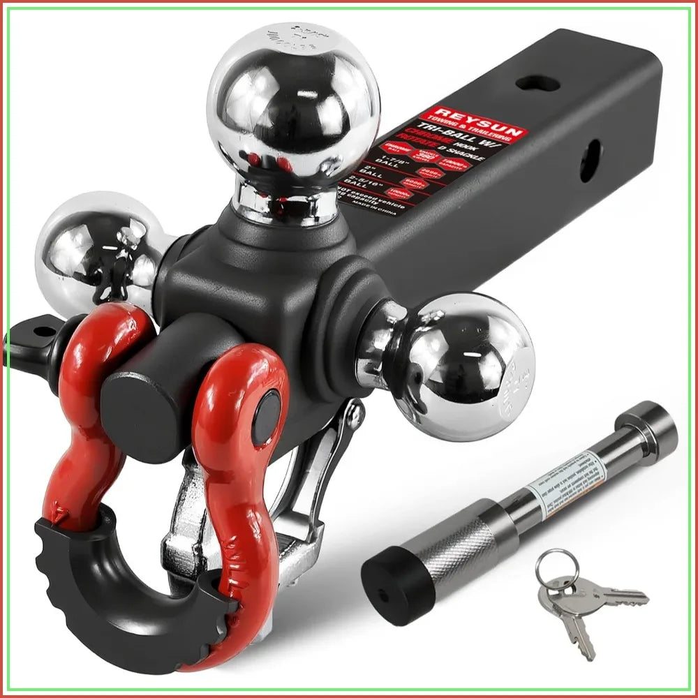 3-Ball Hitch Mount with Swivel Shackle & Tow Hook, Fits 2" Receiver, 1-7/8", 2", 2-5/16" Balls, 5/8" Lock Pin