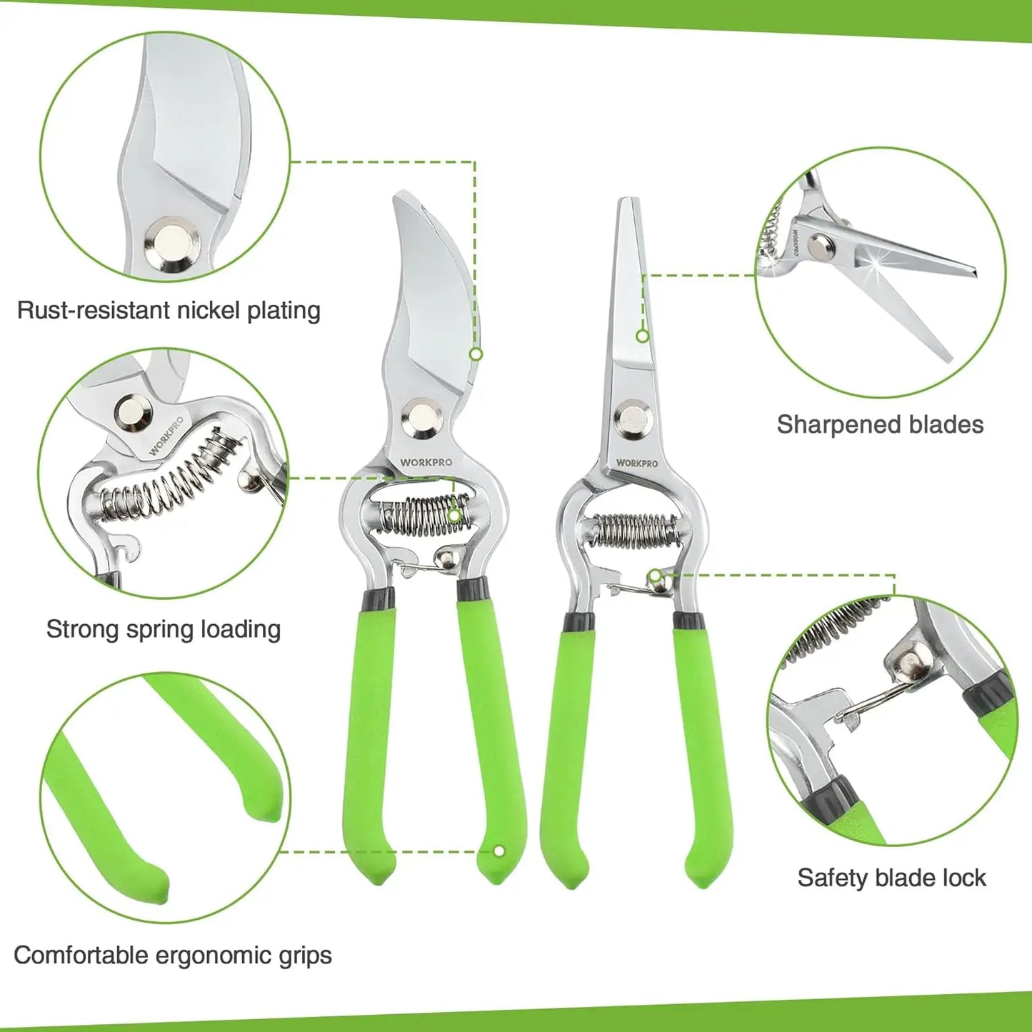 2-Piece Pruning Shears and Garden Tool Belt Set with Adjustable Waist, 8" Bypass Shears and Hand Pruner