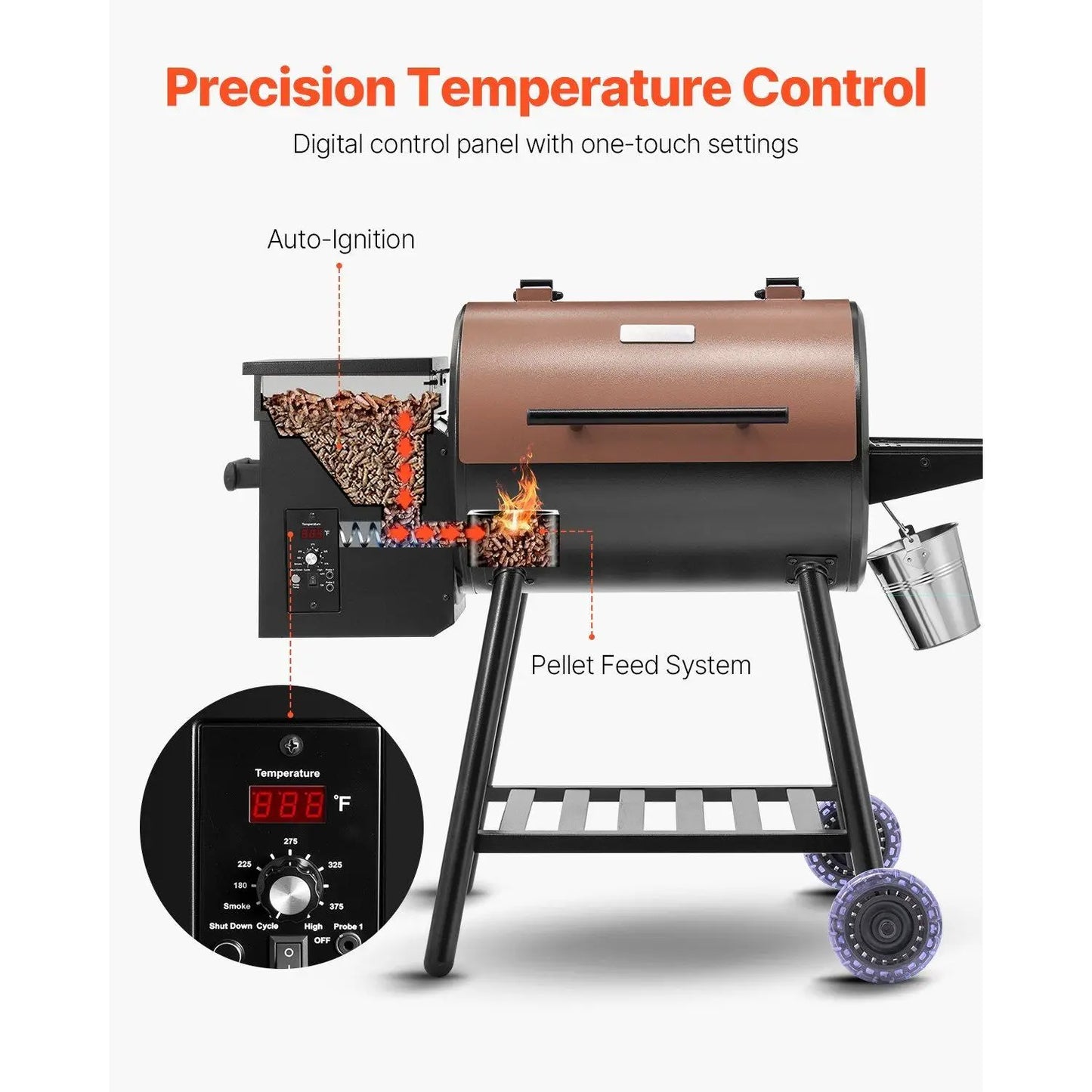 Electric Grill Smoker 8.1 Square Inches Digital Controller Outdoor Cooking Steel Body Chrome Plated With Meat Probe 500F Max BBQ