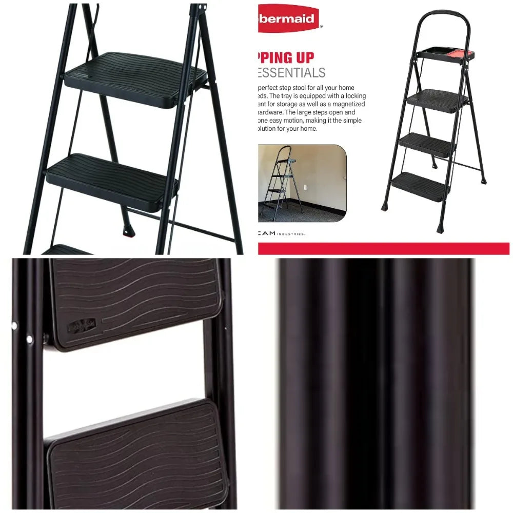 XMSJ 3 Step Steel Ladder With Project Tray Foldable Step Stool