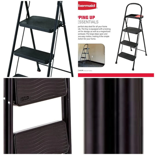 XMSJ 3 Step Steel Ladder With Project Tray Foldable Step Stool