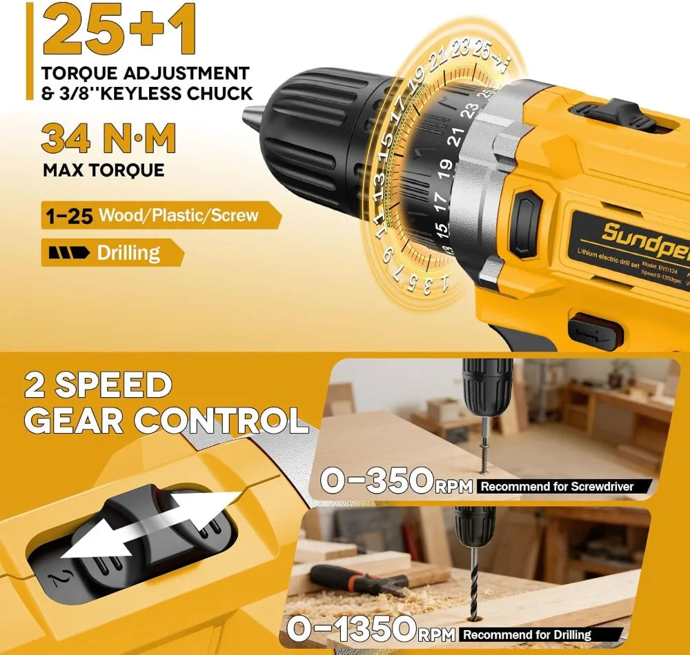 267-Piece General Home Repair Tool Kit with 21V Cordless Drill, 2.0Ah Battery & Charger, Portable Drawer Storage Box for Apartment Office Garage