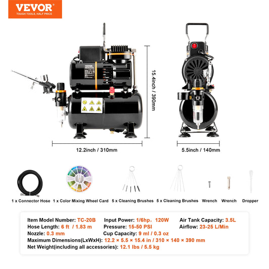 SucceBuy Airbrush Kit, Dual Fan Air Compressor Professional Airbrushing System Kit Airbrushes Mixing Wheel Cleaning Brush Set