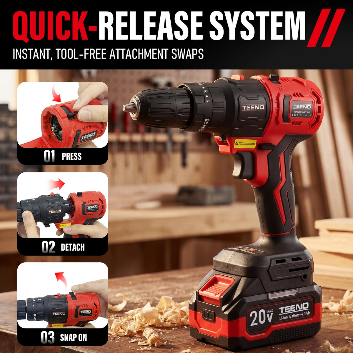 Cordless Brushless Power Tool Combo Kit With Nine Attachments