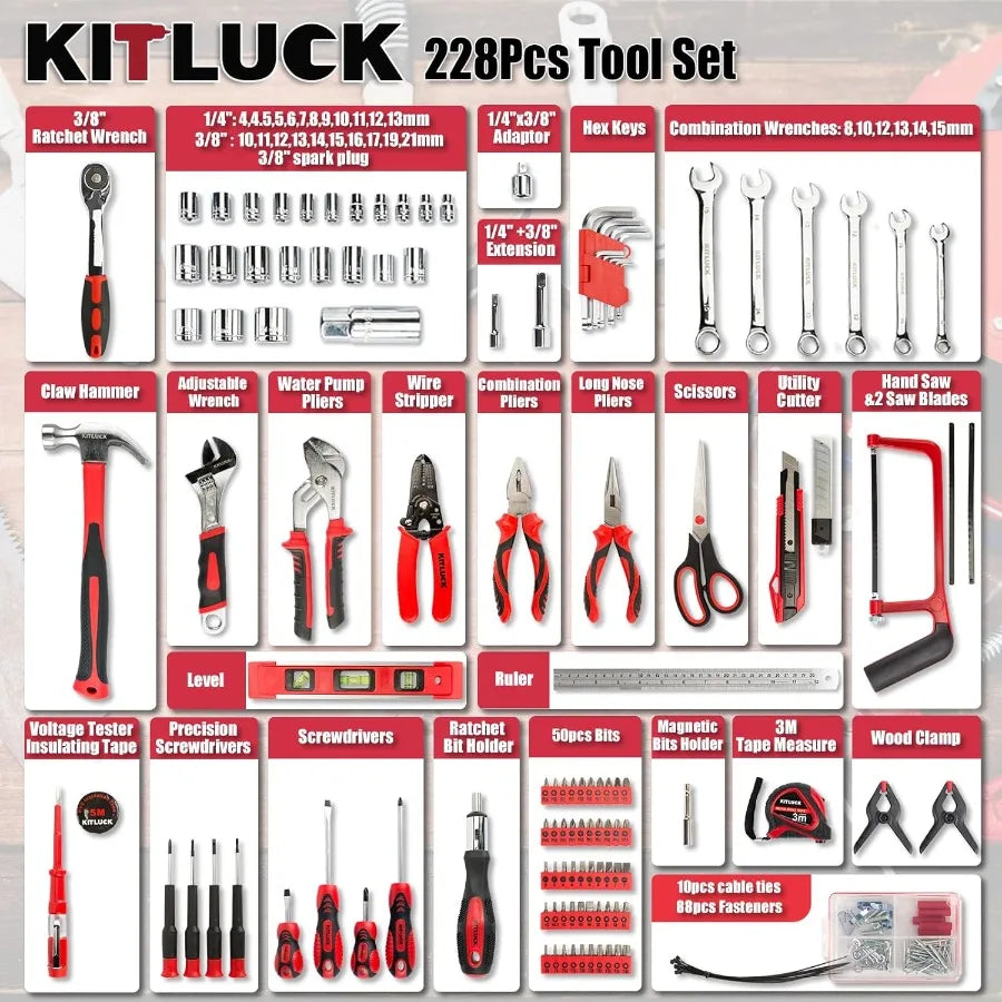 228-piece Home Tool Kit Household Hand Repair Tool Set for men Portable Tool box Set with Tools Screwdriver Wrench Plie