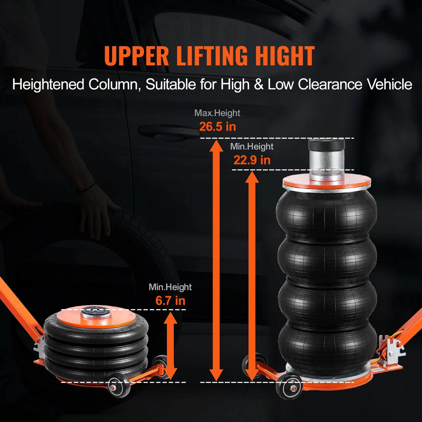 SucceBuy 6T Air Jack, 2-5 S Pneumatic Lifting Jack with Heightened Column & Adjustable Handle Thick Rubber Pad Fit for Sedan SUV
