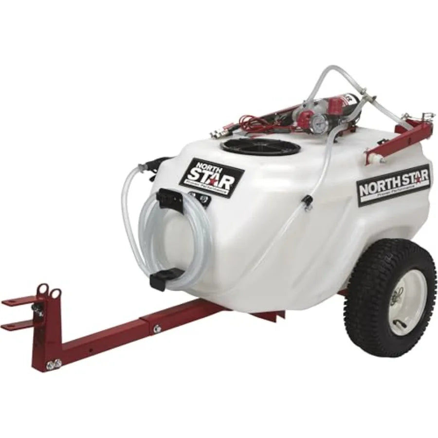 Tow-Behind Trailer Boom Sprayer 21-Gallon Tank 2.2 GPM 12V DC 70 PSI Spring-Loaded Breakaway Boom NSQ Series On-Demand Pump Sil