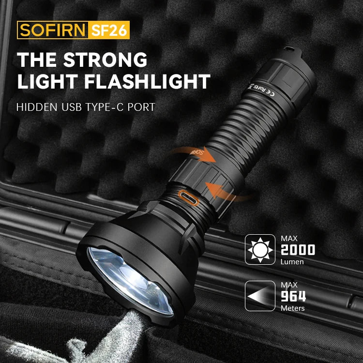 SOFIRN SF26 2000lm SFT40 LED 6000K Tactical Flashlight Type-C Rechargeable Protable Powerful 21700 Torch