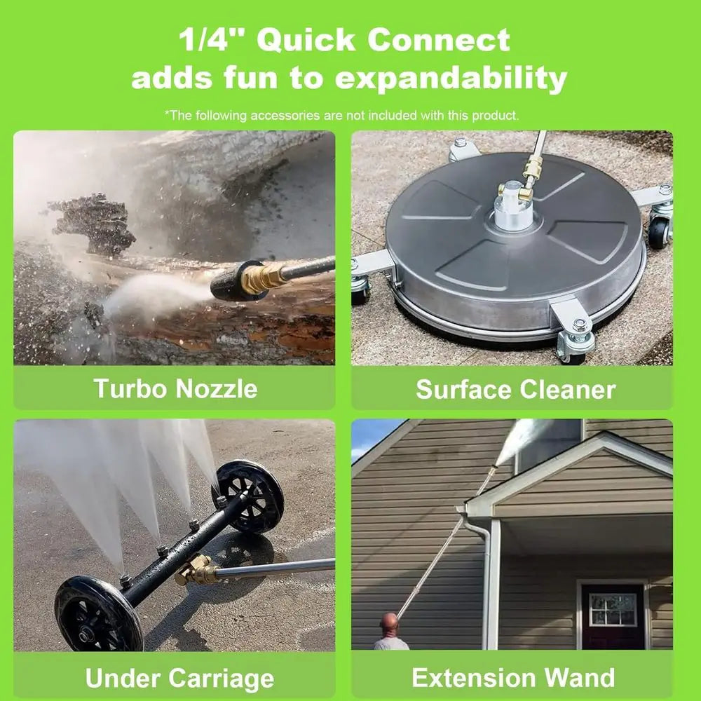 Green 4500PSI Portable Power Washer With 20FT Pipe 4 Nozzles 500ml Foam Cannon For Home Car Fence Window Cleaning