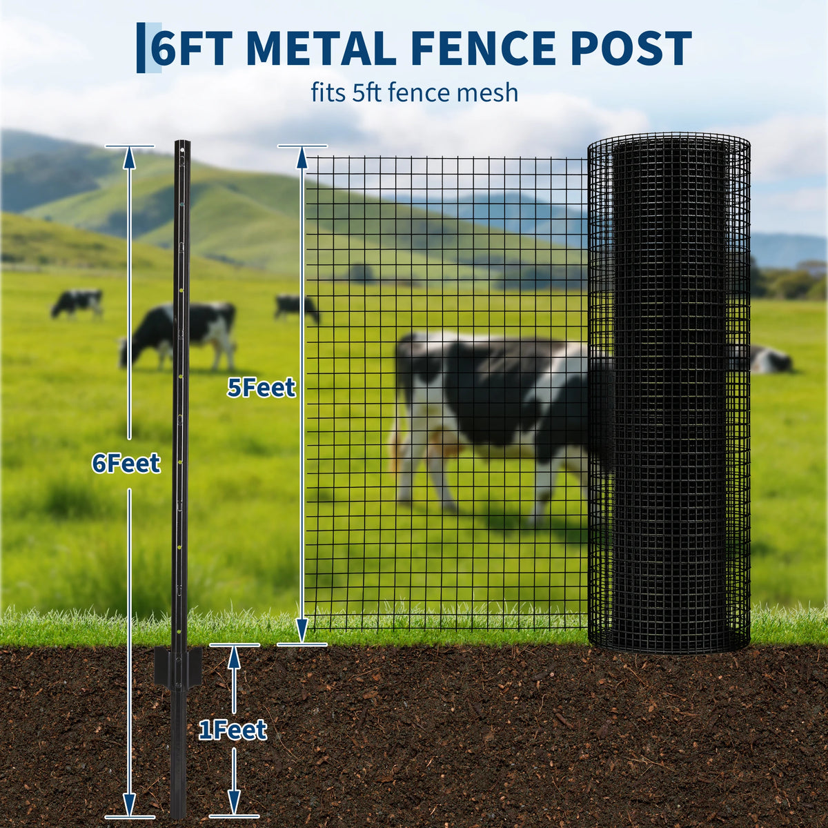 HiMISS Steel U-Channel Fence Posts With Clips And Zip Ties