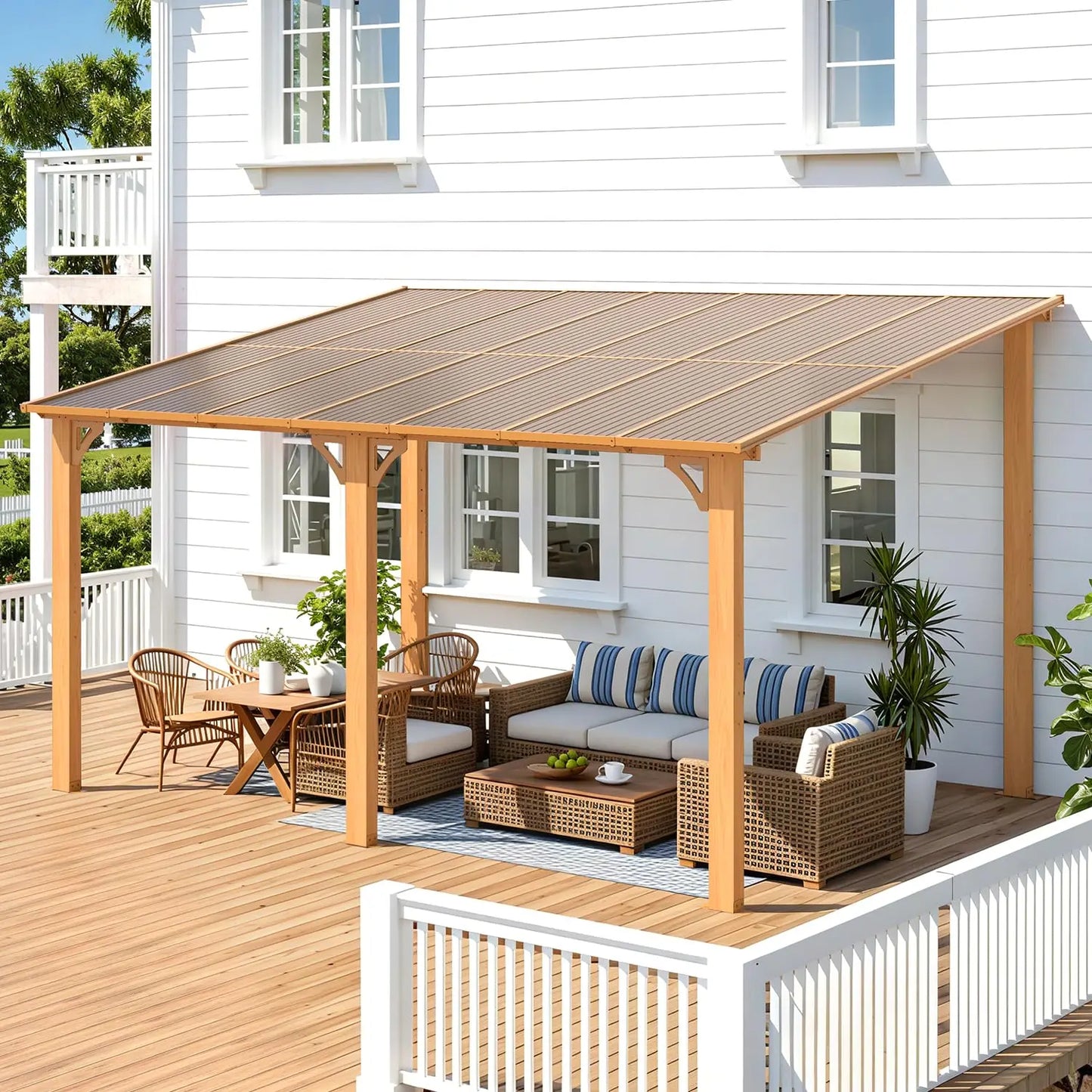 14x10 Hard Top Lean-to Gazebo Pergola with Wall-Mounted Steel Roof 140sqft Shade for Patio Deck Backyard Customized