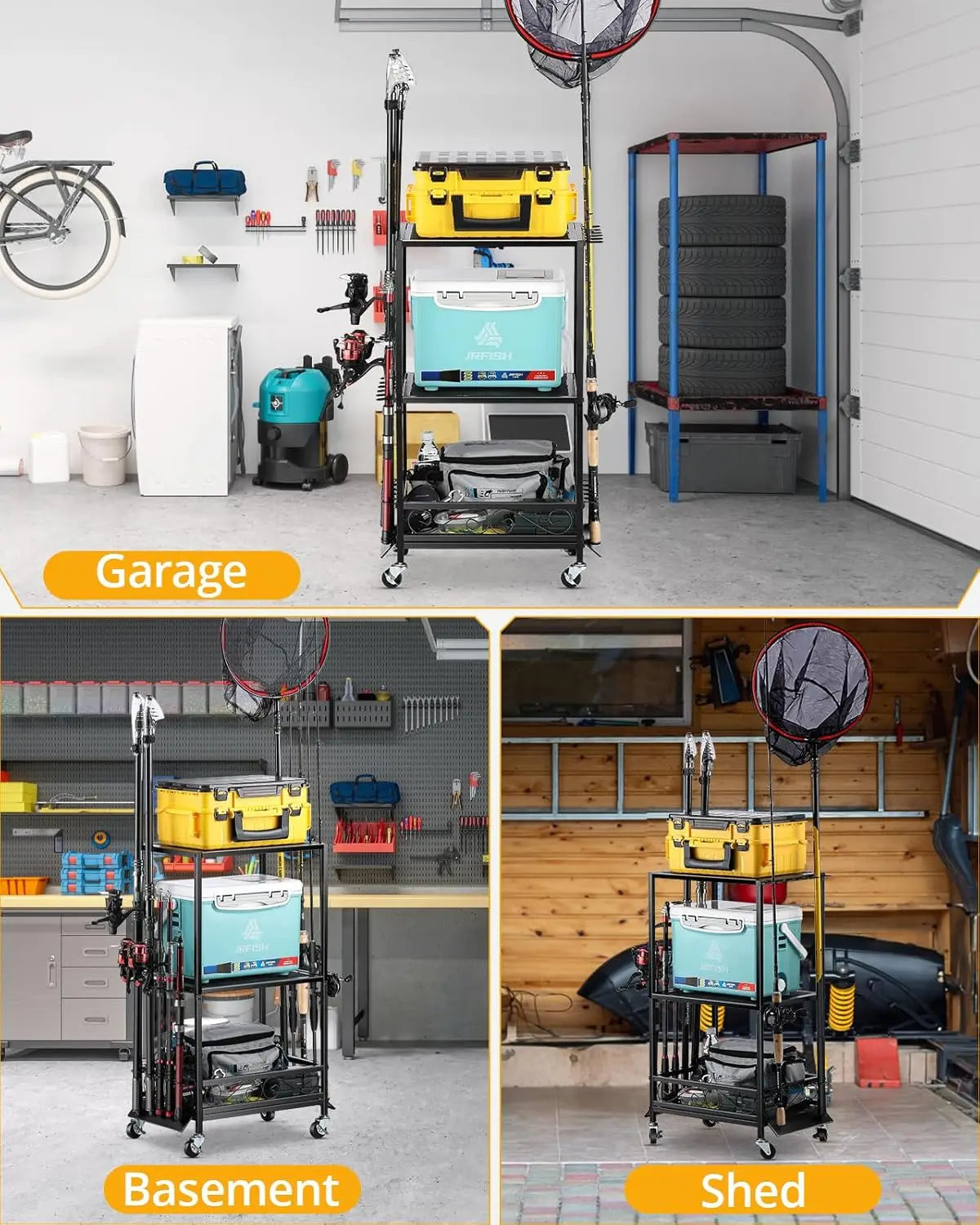 Adjustable Fishing Rod Holder for 10 Rods - Garage, Basement, or Indoor Storage Organizer