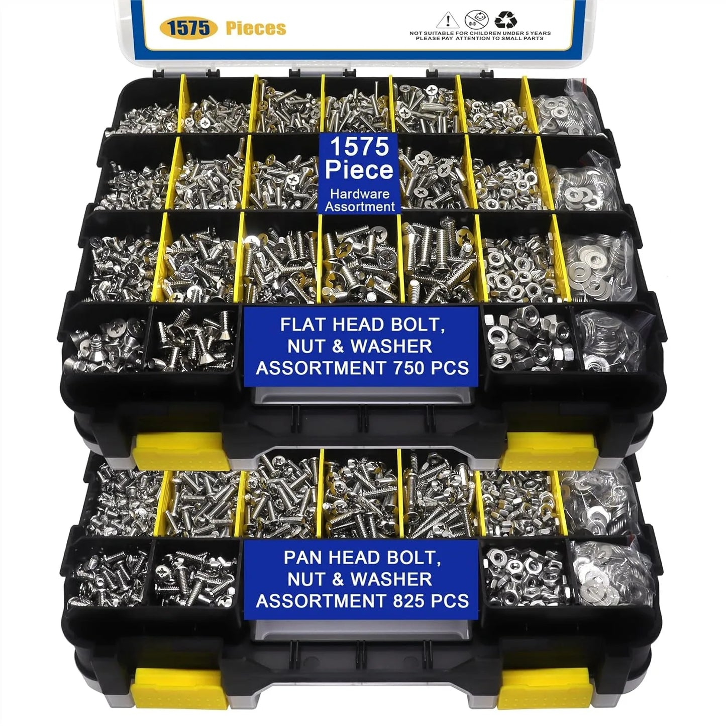1575 Pcs Nuts and Bolts Assortment Kit, Stainless Steel Phillips Pan Head & Flat Head Screws with Organizer Box