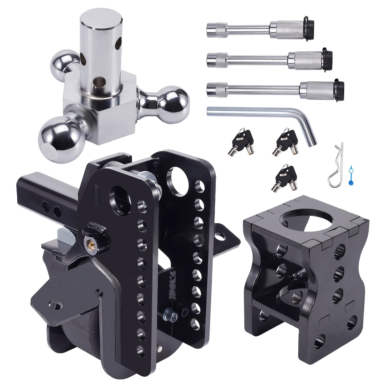 12000lbs Adjustable 6" Drop/6" Rise Three Ball Trailer Towing Hitch 2" & 2-5/16"