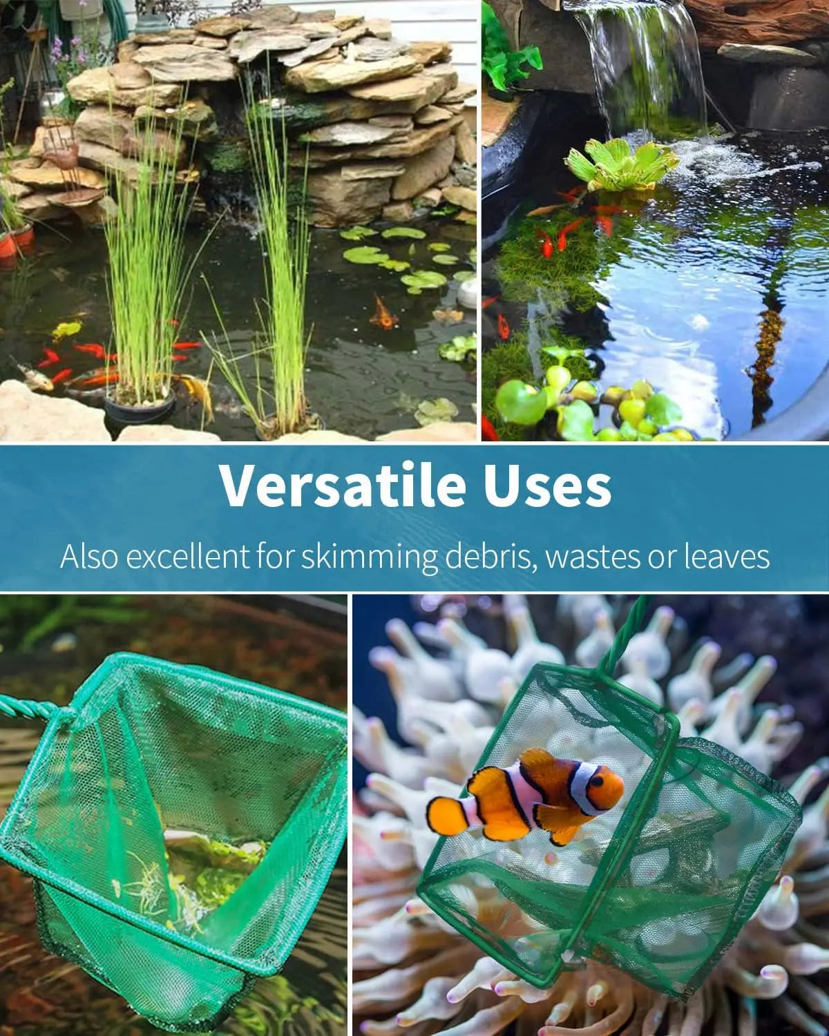 Aquarium Fish Net with Braided Metal Handle for Cleaning Tanks and Ponds