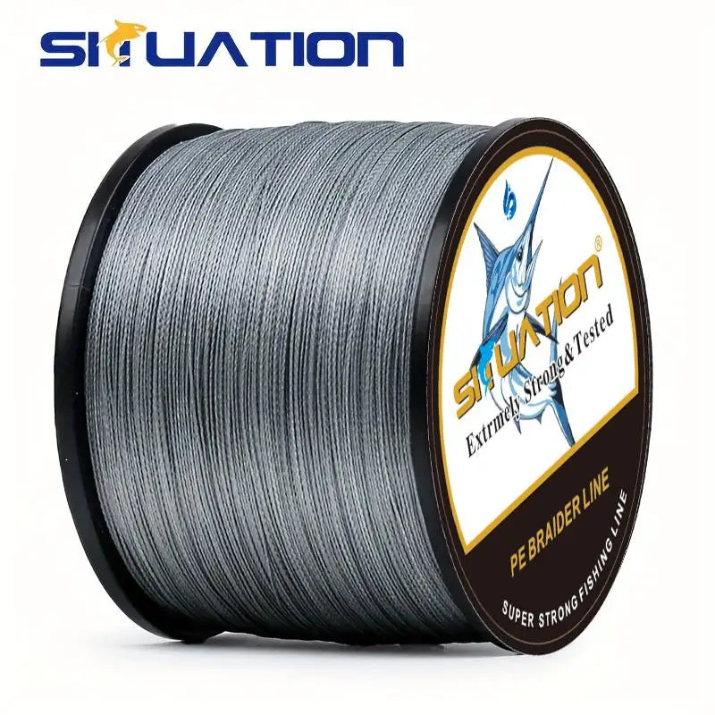 SIIUATIONA 300M/328YDS 500M/546YDS super strong fishing line, 4-strand multi thread PE wear-resistant braided line, 12 25 40 60 80 100 LB smooth long casting 100% Pe black braided fishing line, incredible super line zero stre