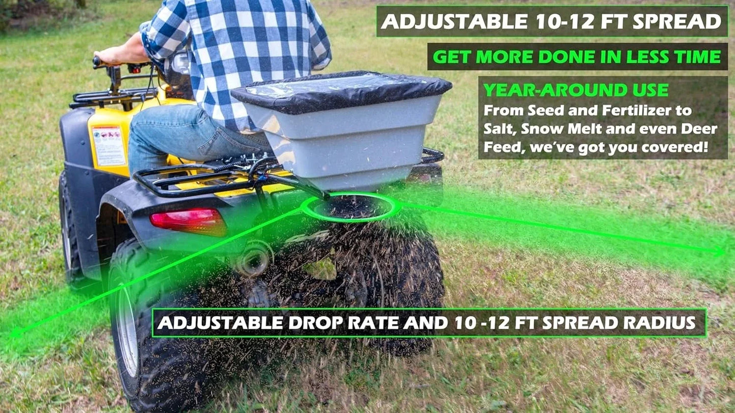 80 LB ATV/UTV Broadcast Spreader 12Volt Heavy Duty Motor  Salt, Seed, Fertilizer & More  Adjustable Drop Rate Included