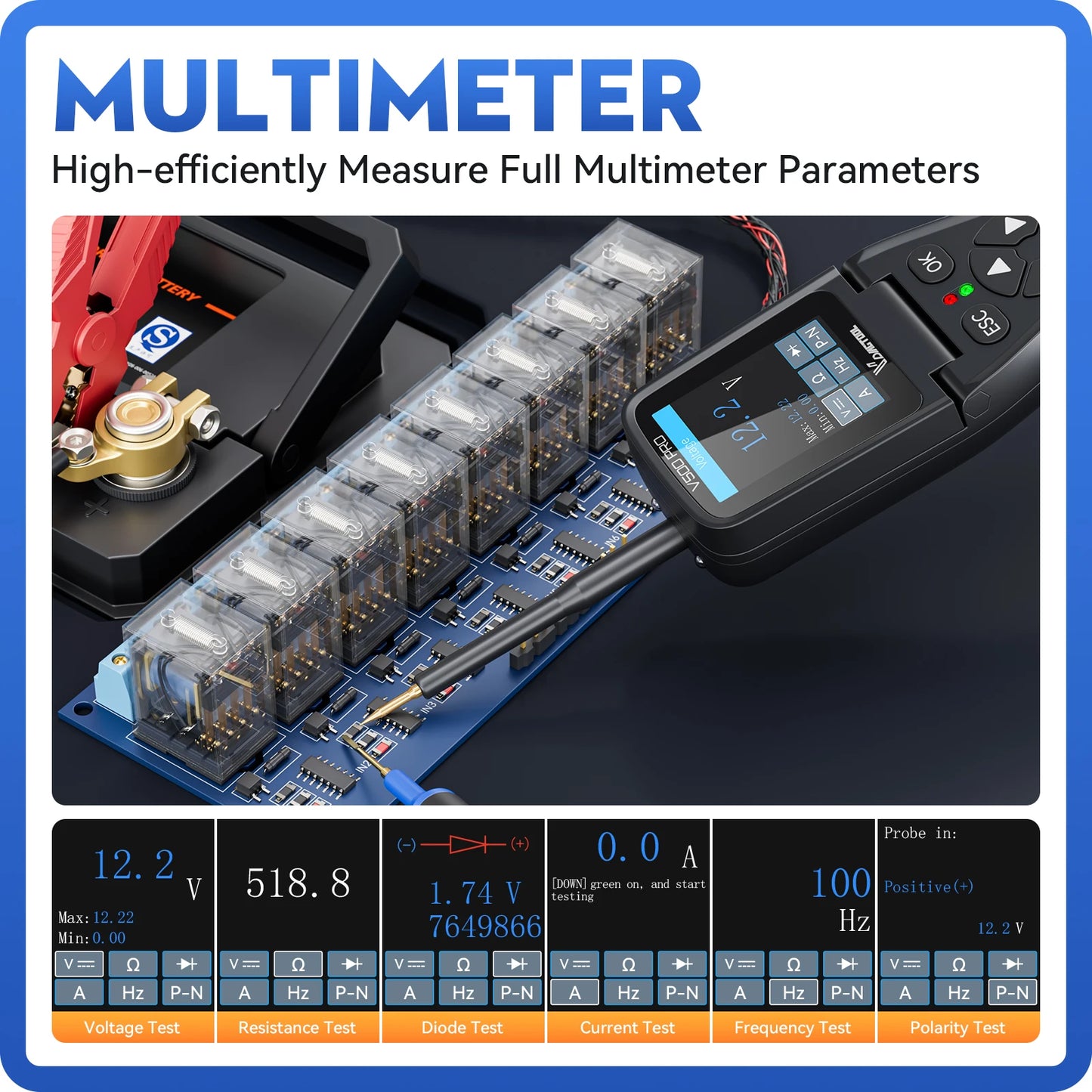2026 VDIAGTOOL V500PRO 12V/24V Automotive Circuit Tester Car Power Circuit Probe Kit Multimeter Oscilloscope Relay Injector Test