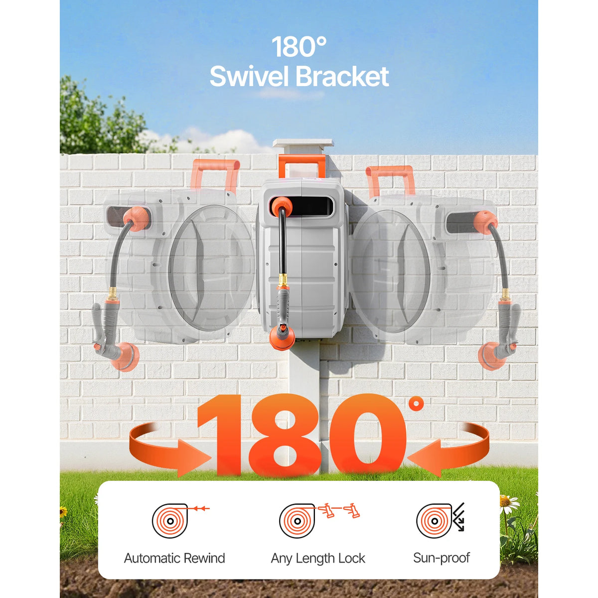 SucceBuy Retractable Wall Mounted Garden Hose Reel With Spray Nozzle