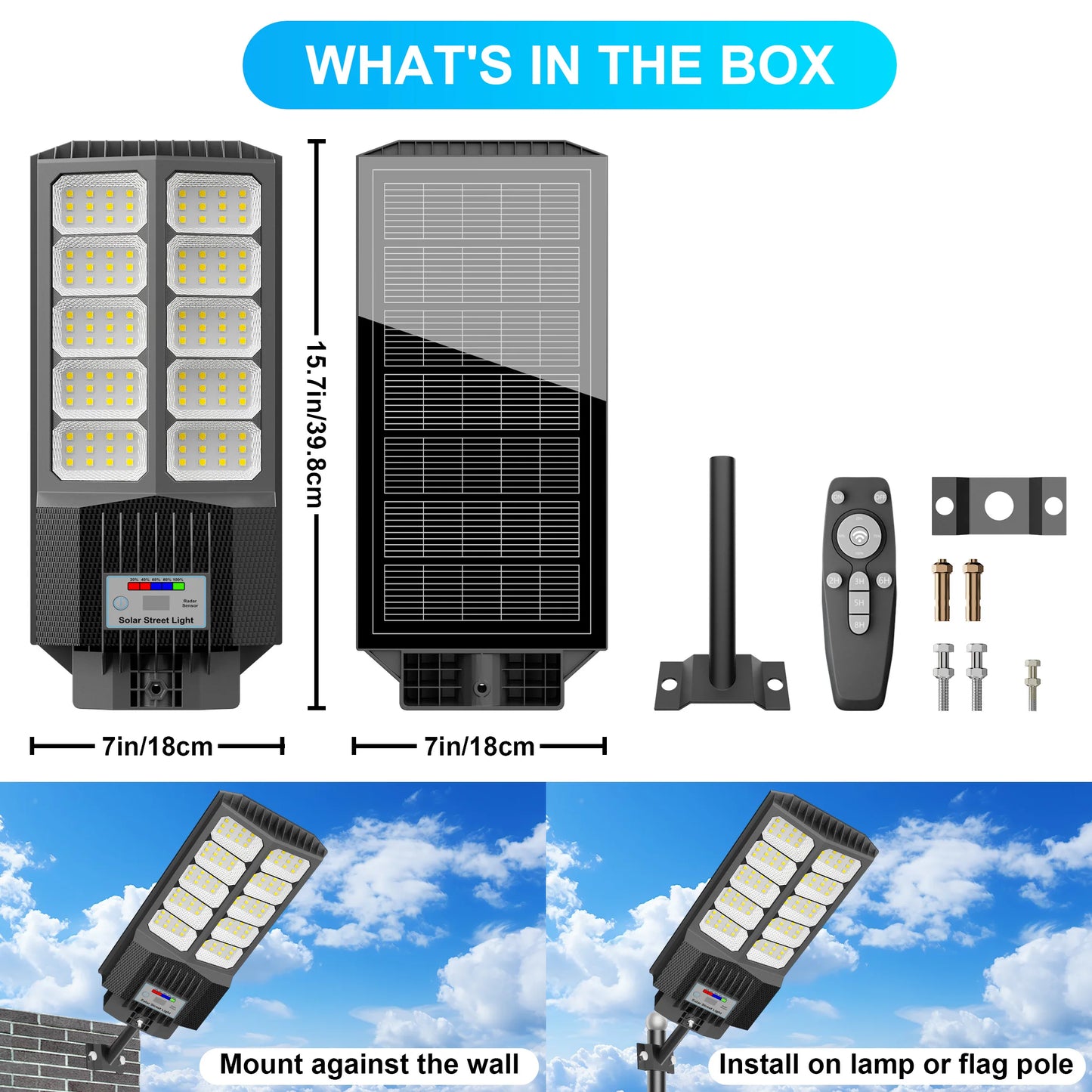 4-Pack Solar LED Street Lights, Motion Sensor & Remote Control, Dusk to Dawn Auto Light Control with 3 Adjustable Brightness Modes, IP65 Waterproof Outdoor Lamp, Ideal for Yard, Patio, Garage, Basketball Court, Walkway, Parki