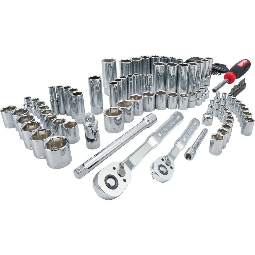 Mechanics Tool Set 105 Pcs, Standard (SAE) and Metric with Case , 1/4 and 3/8 Inch Drive Car Tool Kit( CMMT12123)