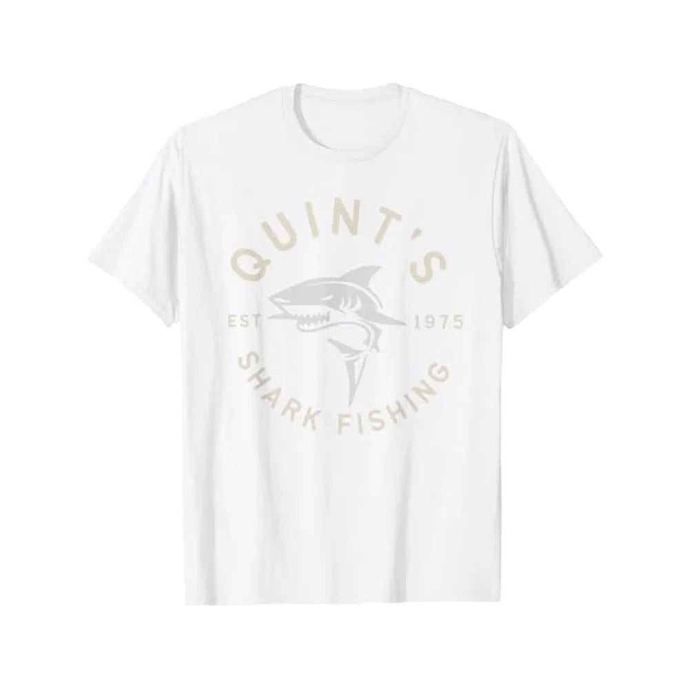 Vintage Quint'S Shark Fishing 1975 Retro T-Shirt 100% Short-Sleeve T Shirt Round Neck All Seasons Breathable Ready for Man