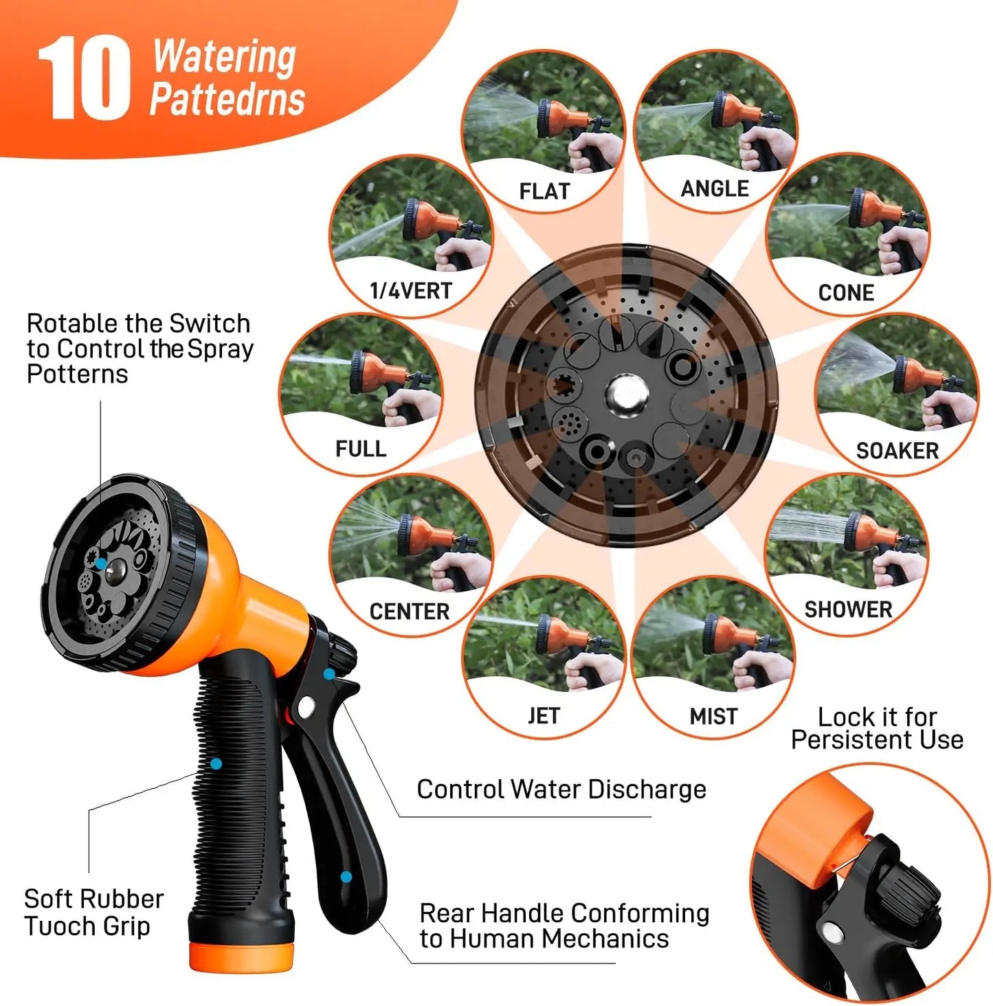 Garden Hose Stainless Steel Water Hose with 10 Functions Adjustable Spray Nozzle Heavy-Duty Metal Garden Hose for Yard Lawn