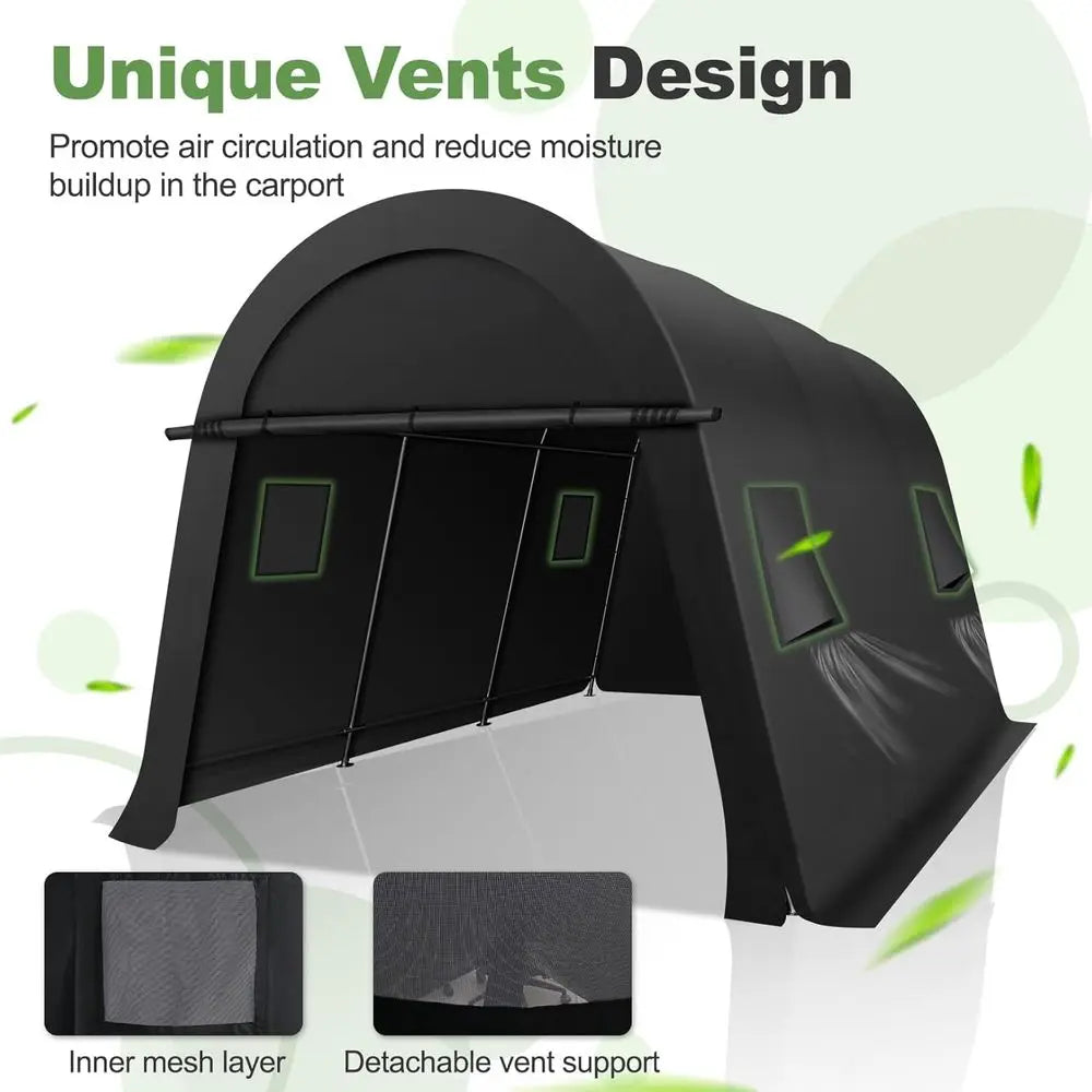 10x15 Carport Heavy Duty Portable Garage Tent with Double Zippered Roll-up Do& Vents, Large Space Car Port Car Garage Waterproo