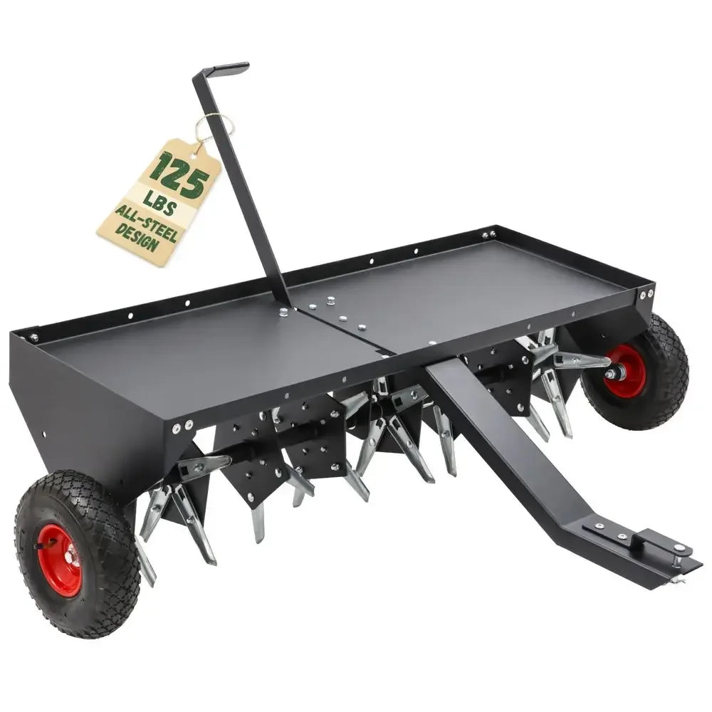 52Inch Tow Behind Lawn Plug Aerator with Universal Hitch, Lawn Aerator Tow Behind with 40 Galvanised Steel Tines,Tray and Infla