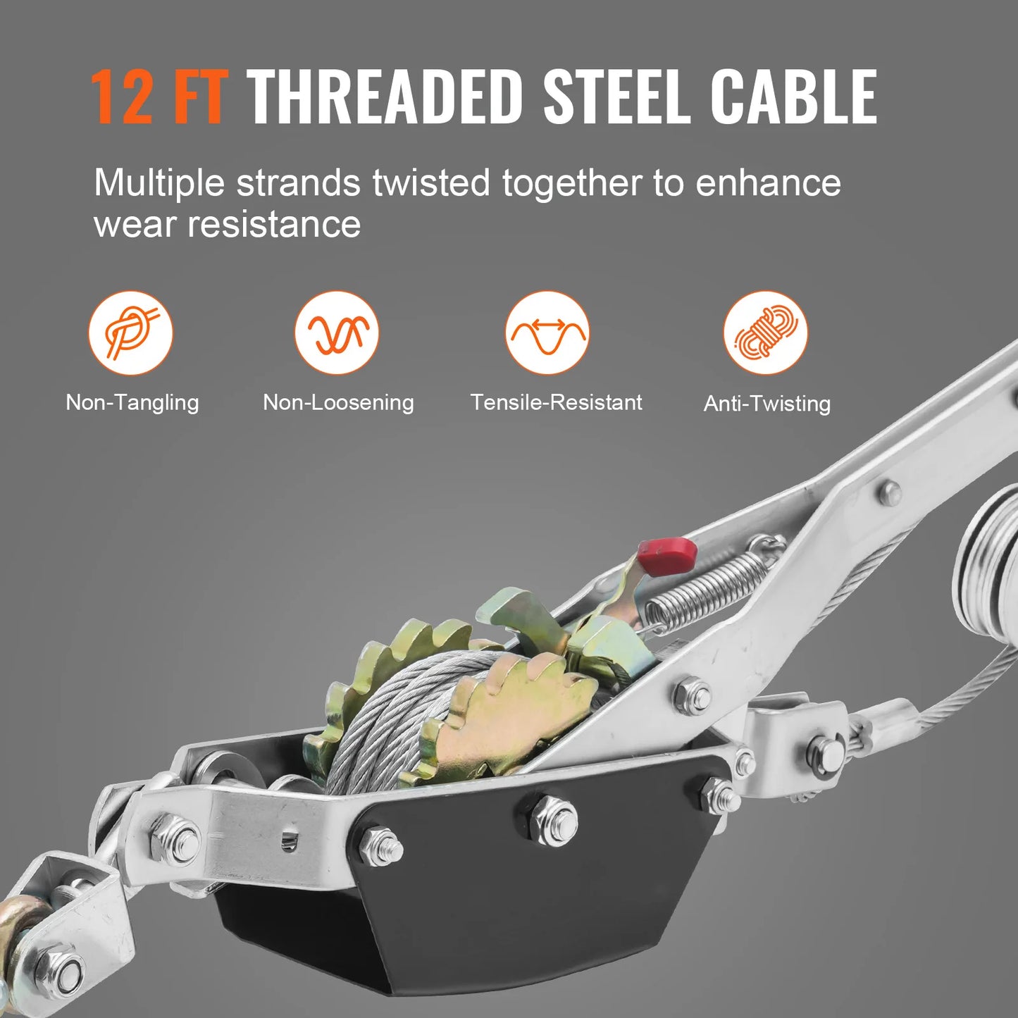 SucceBuy 2/4T Come Along Winch Ratchet Power Puller Tool with Dual Gears & Hook Automotive Hoist Cable Puller for Vehicle Rescue