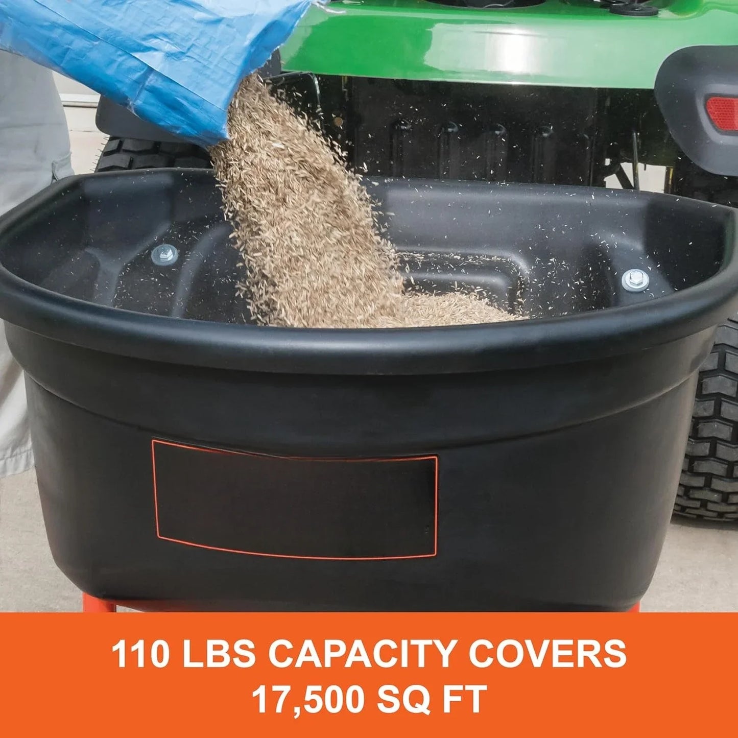 45-0527 110 lb. Tow- Behind Lawn & Garden Broadcast Spreader for Seed,Fertilizer,Salt,Ice Melt; Easy to use Flow Control from