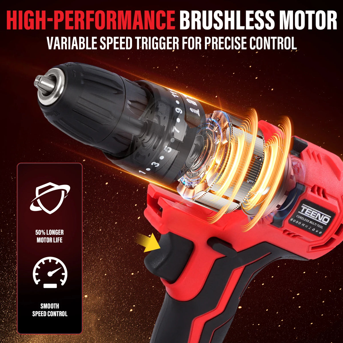 Cordless Brushless Power Tool Combo Kit With Nine Attachments