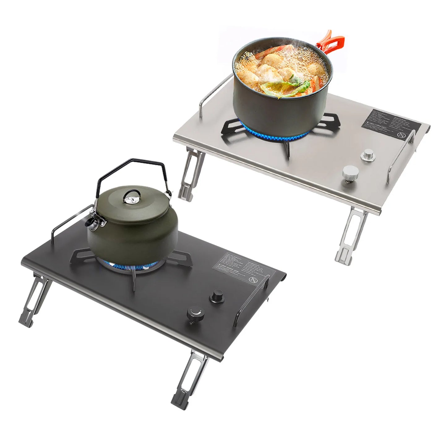 Electronic Ignition Camping Stove 2.7KW, Portable Gas Stove Foldable for Outdoor Hiking BBQ Picnic Mountaineering Silver