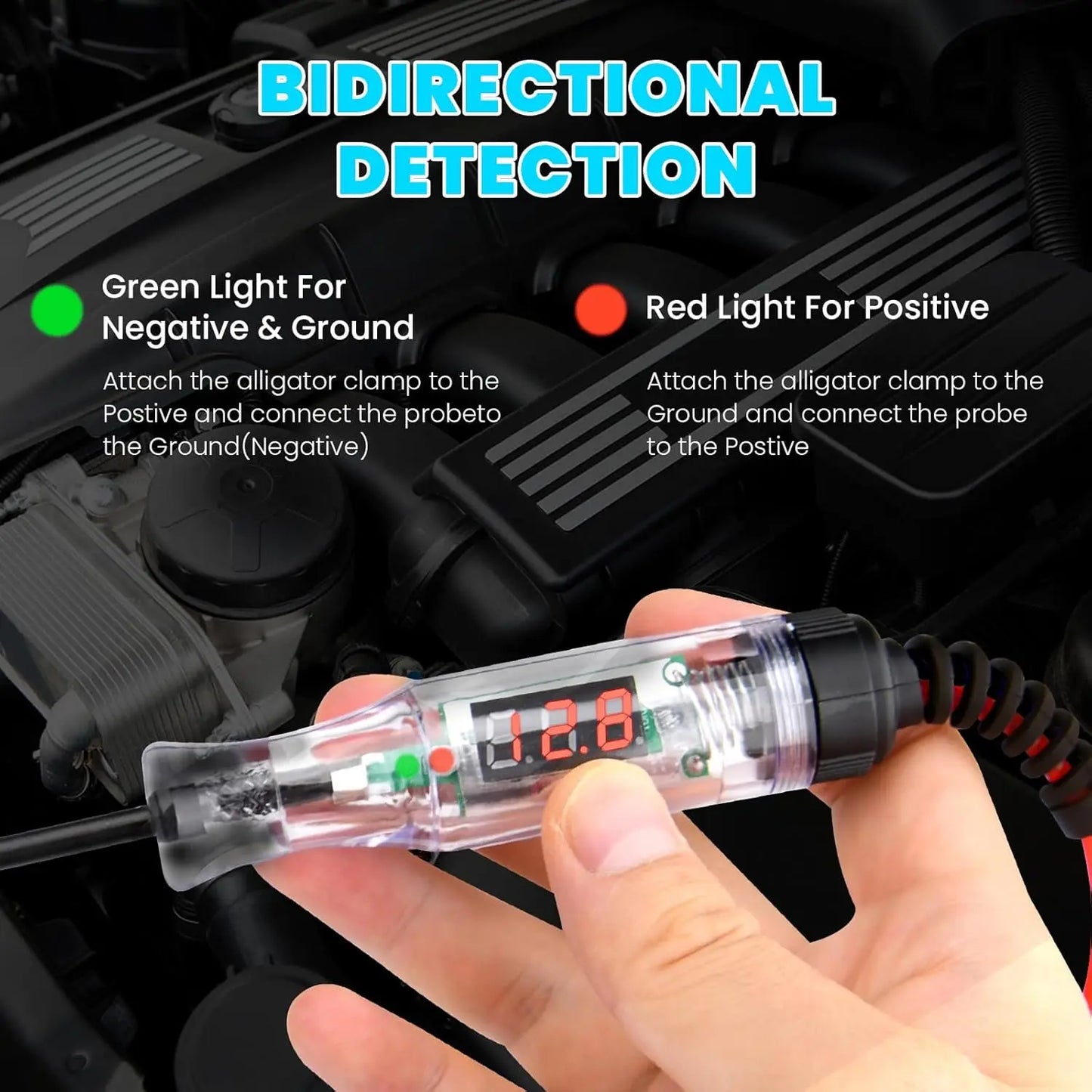 5-90V Digital LED Circuit Tester with Voltage Display for Car/RV/Vehicles, Bidirectional Automotive Electrical Tester