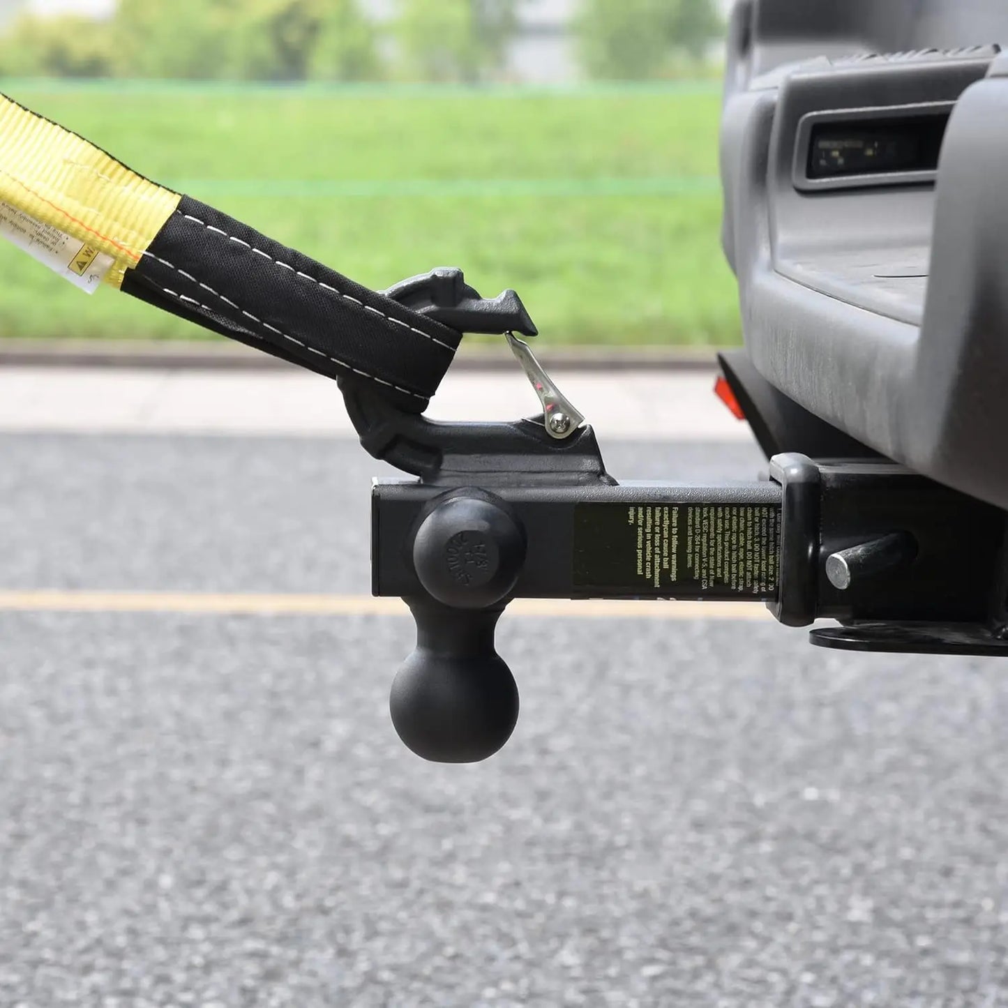 Tri-Ball Trailer Hitch with Hook: 3 Sizes in 1 Tow Ball, Fits 2-Inch Receiver, Self-Locking, 10,000 lbs Capacity, Matt Black