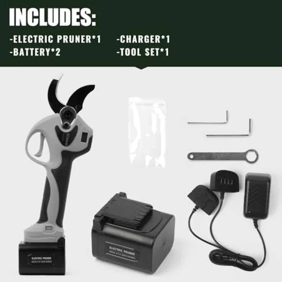 Solid Cordless Electric Pruning Shear 9-hour Runtime 2 Lithium Batteries Digital Display Scissor Clipper Cutter Max 1.6 In