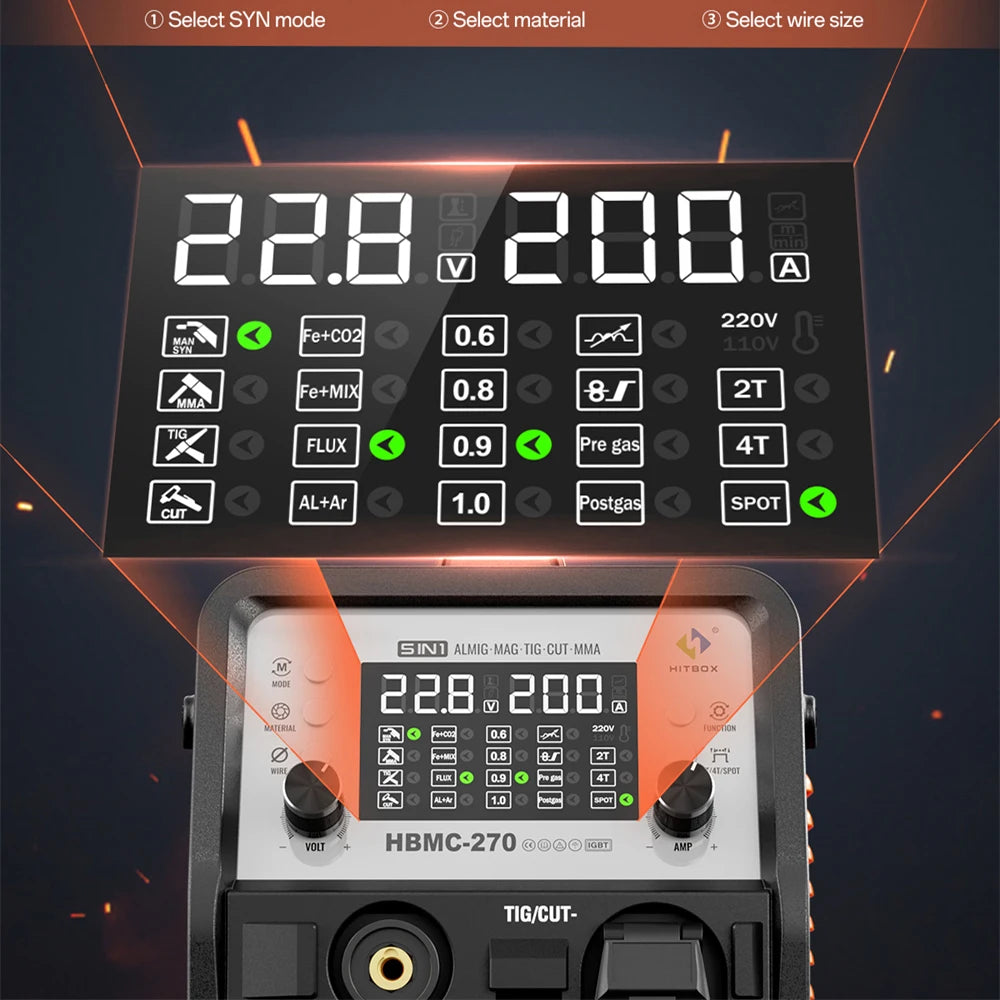 HITBOX Multifunction Soldering Machine 200A MIG Pulsed Aluminium Cored/Gas MIG/TIG HF/MMA/Plasma Cutting 40A HBMC270 Welder Tool