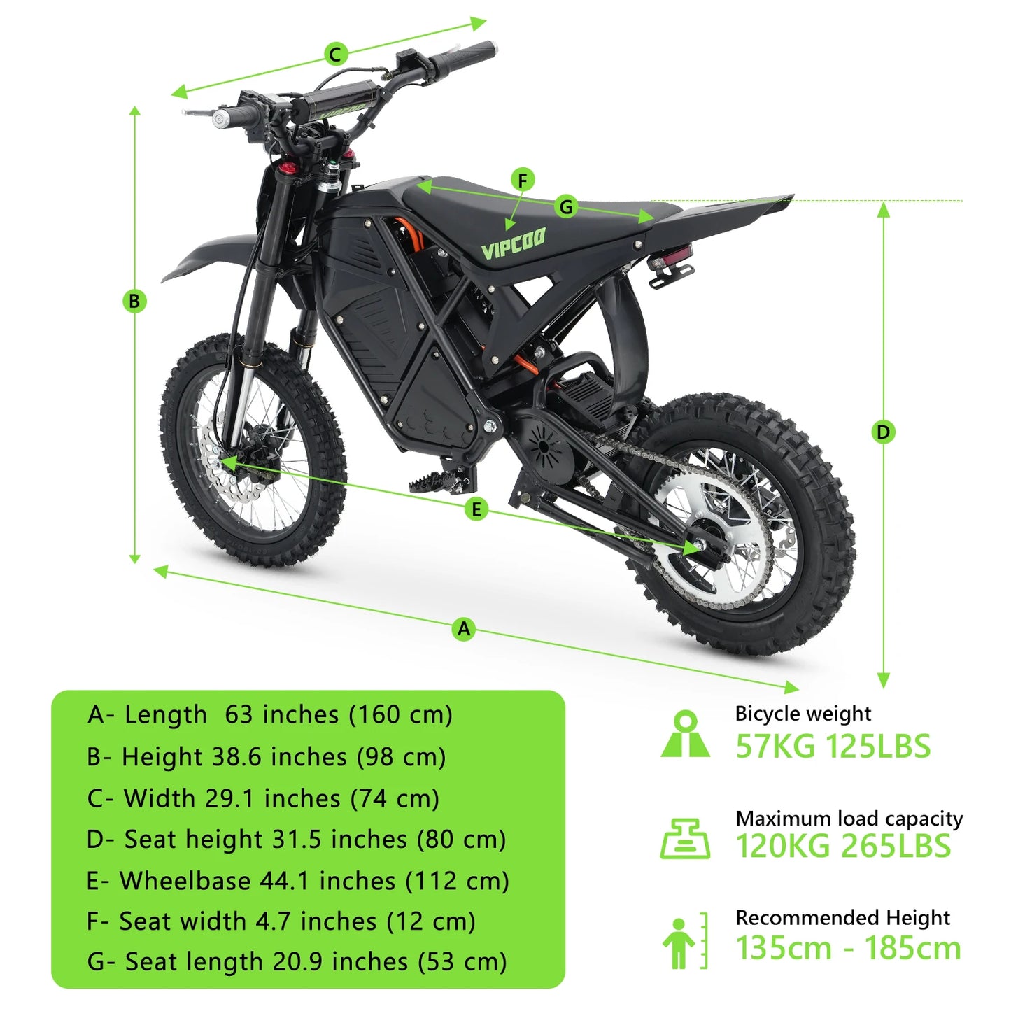 VIPCOO H3 Electric Dirt Bike 3500W 48V23AH Electric Motorcycle Fat Tire Nitrogen Suspension E Dirt Bike for Teens and Adults
