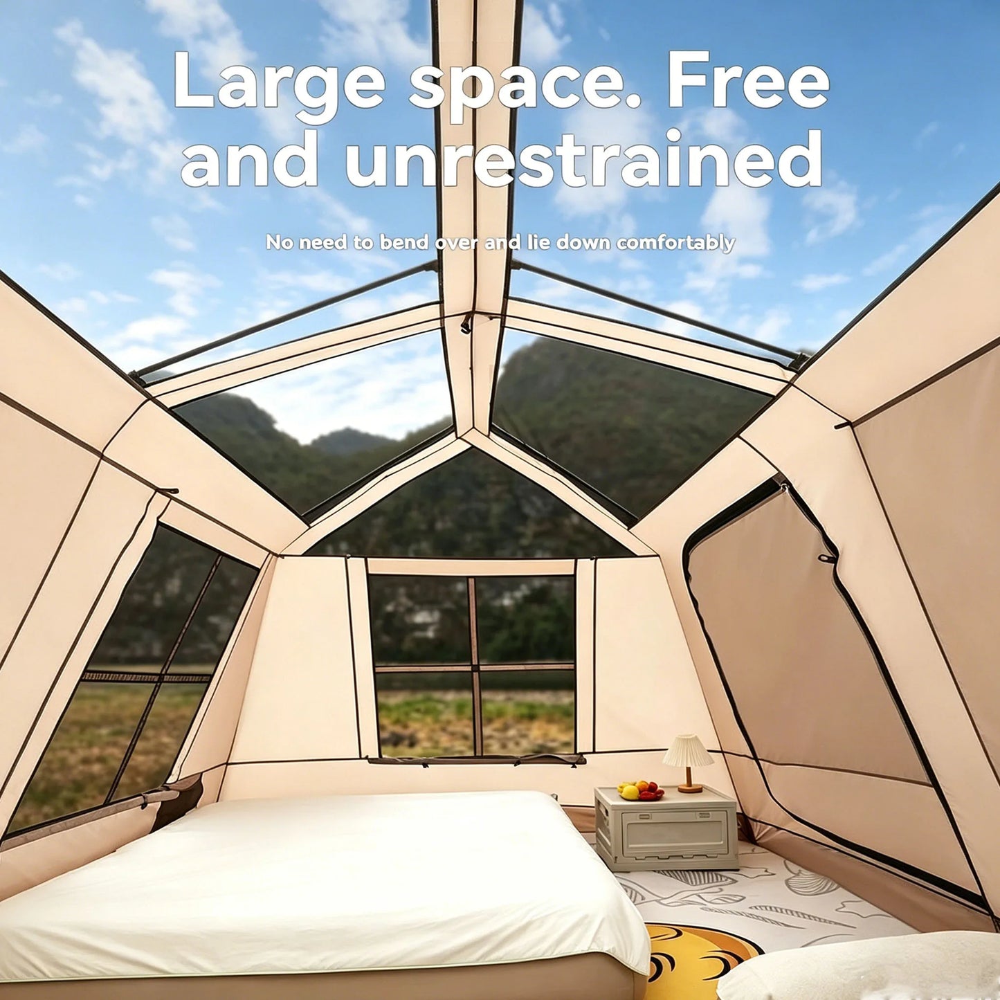 3-Second Fully Automatic Quick-Set Outdoor Camping Tent with Built-in Front Awning; Spacious Interior Ideal for Family Overnight Stays; All-Weather Protection Against Rain, Sun, and Mosquitoes; Well-Ventilated; Suitable for A