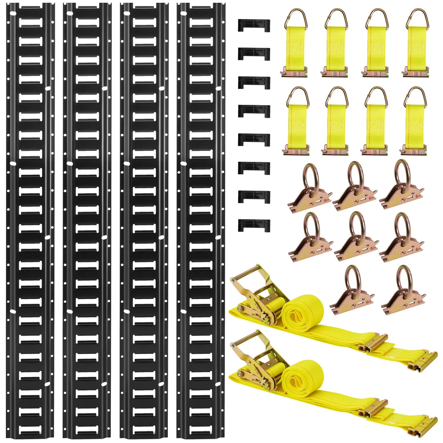 SucceBuy 4 Pack 7.7 ft E-Track Tie-Down Rail Kit 26 Pcs Includes Ratchet Straps & O-Rings & Tie-Offs & End Caps Fit for Garages