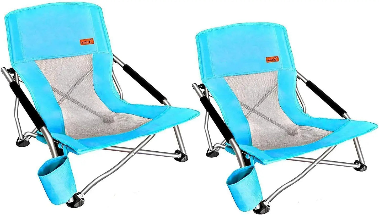 Low Beach Camping Folding Chair, Compact Backpacking River Sand Chair for Adults 2 Pack,Sillas De Playa, with Cup Holder,for Con