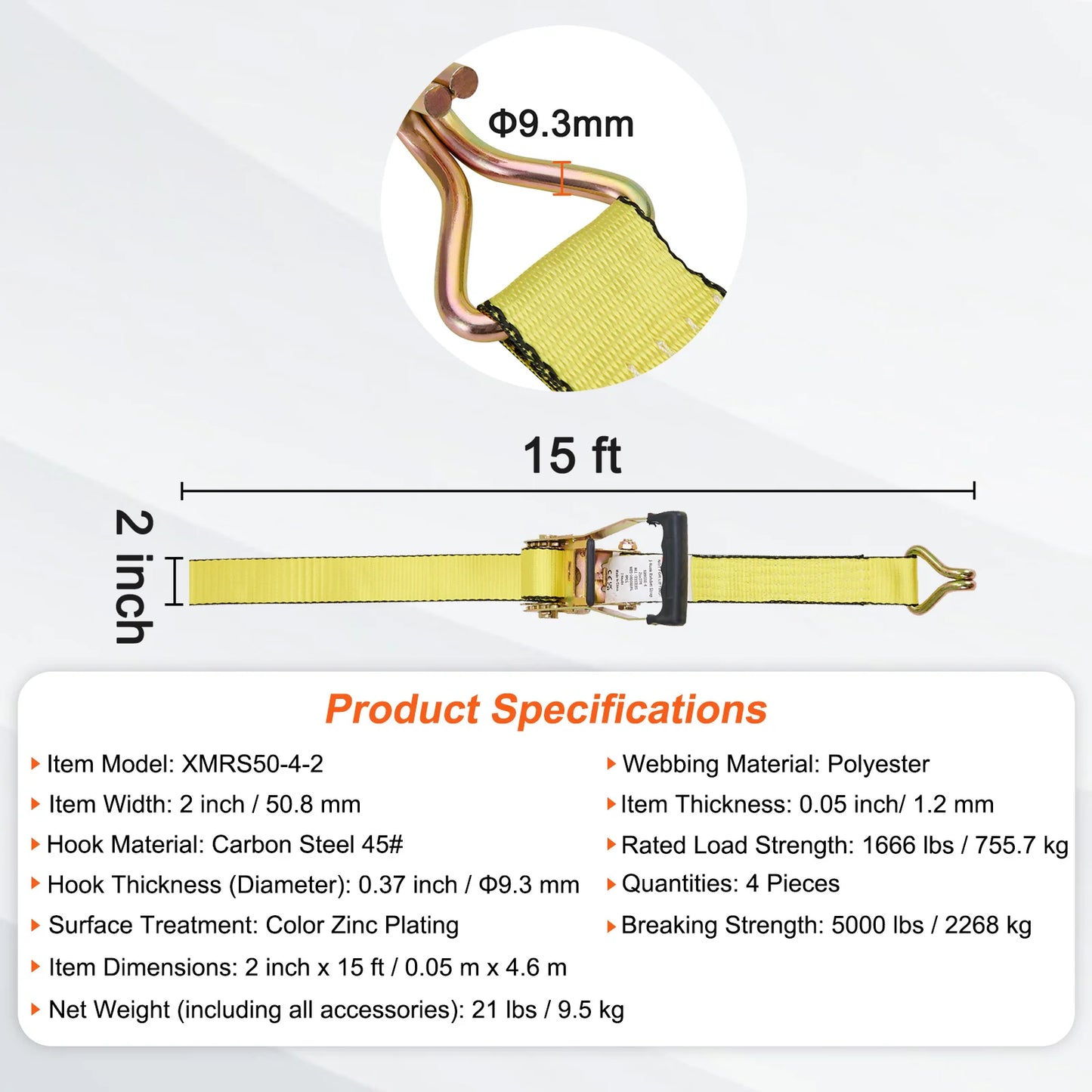 SucceBuy 4pcs Ratchet Tie Down Strap Strong Double J Hook Ratchet Belt Luggage Bag Cargo Lashing for Moving Appliances