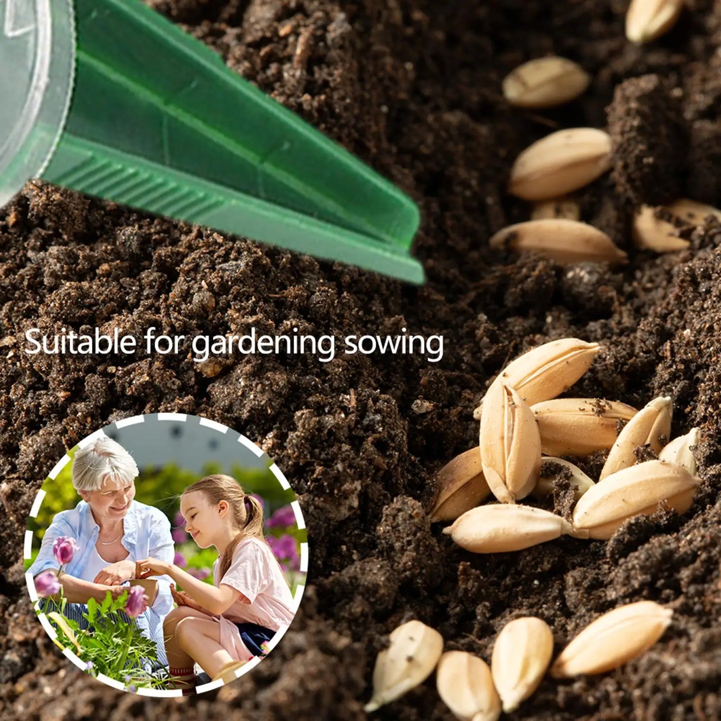 Seed Dispenser Hand Dial Seed Spreaders with Adjustable Hole Plastic Multi-function Portable Blackish Green for Gardening Sowing
