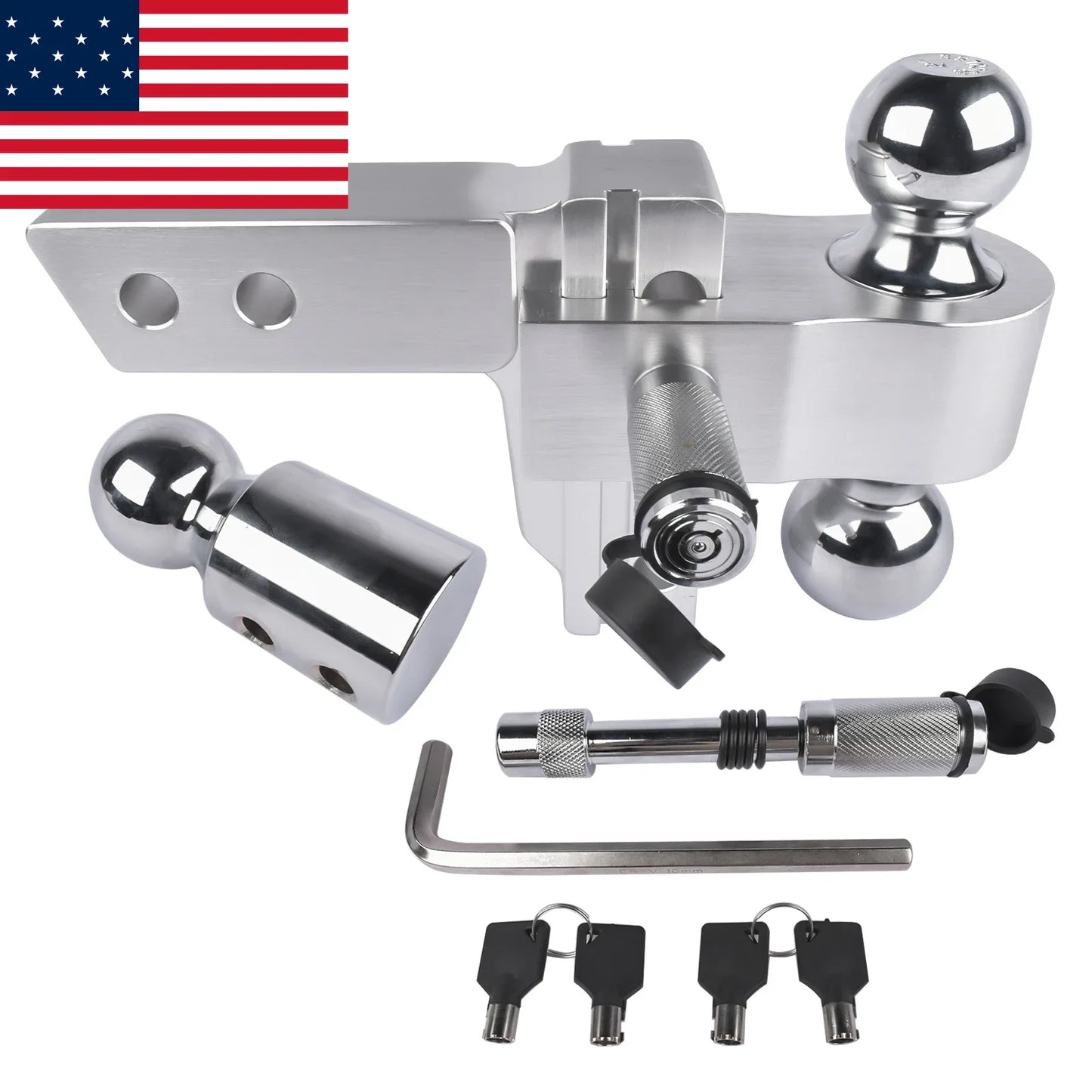 AP03 2" Receiver 4" Drop Rise Adjustable Towing Hitch Tri-Ball Mount Trailer 12,500 LBS