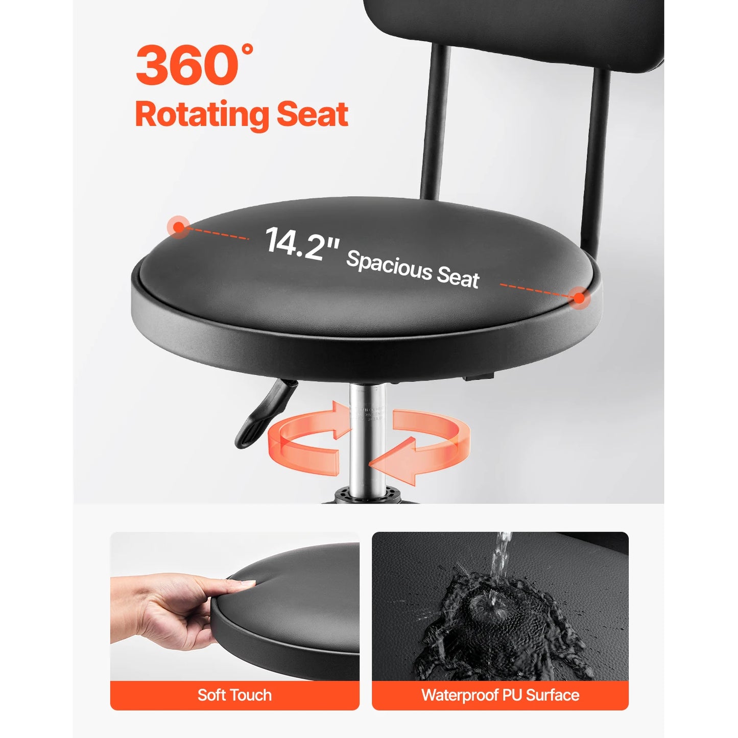 SucceBuy Shop Stool with Backrest Pneumatic Garage Seat/Work Stool Adjustable Height Roller Creeper Seat for Garage&Auto Repair