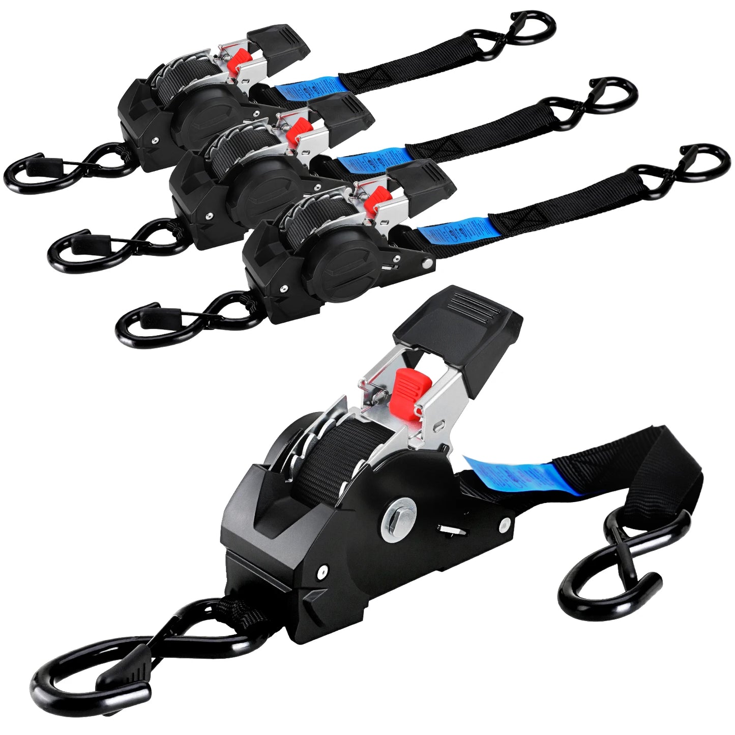 Retractable Ratchet Straps 1" x 10' Heavy Duty-1209 lbs Break Strength-Auto Retractable Boat Trailer Tie Down for Truck,Cargo