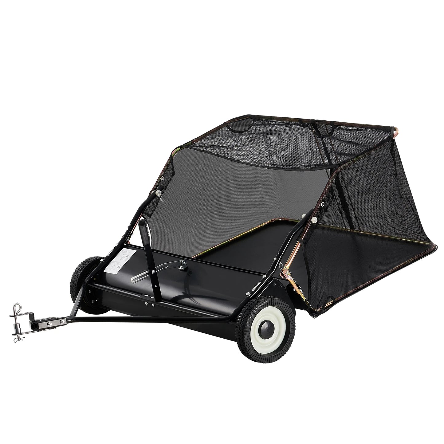 SucceBuy Lawn Sweeper Tow Behind Large Pull Behind Grass Sweeper with Dump Rope Adjustable Sweeping Height for Picking Up Grass